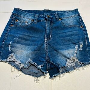 Distressed Blue Denim Shorts